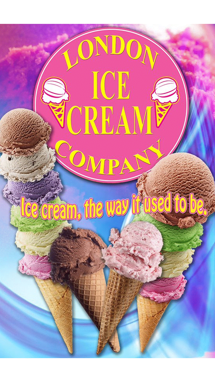Ice cream cones with London Ice Cream Company Logo.